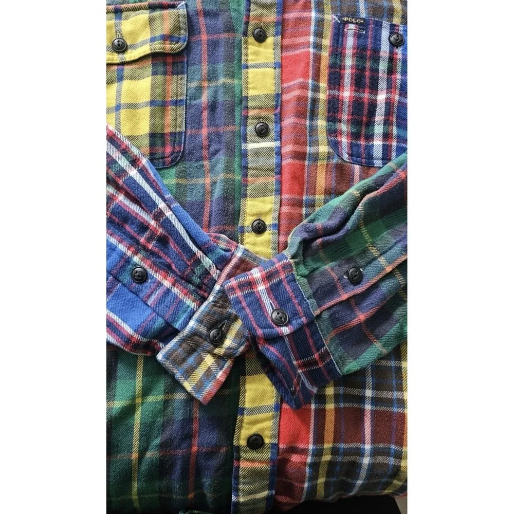 Polo Ralph Lauren Polo Country Patchwork Plaid Flannel Corduroy Shirt XL